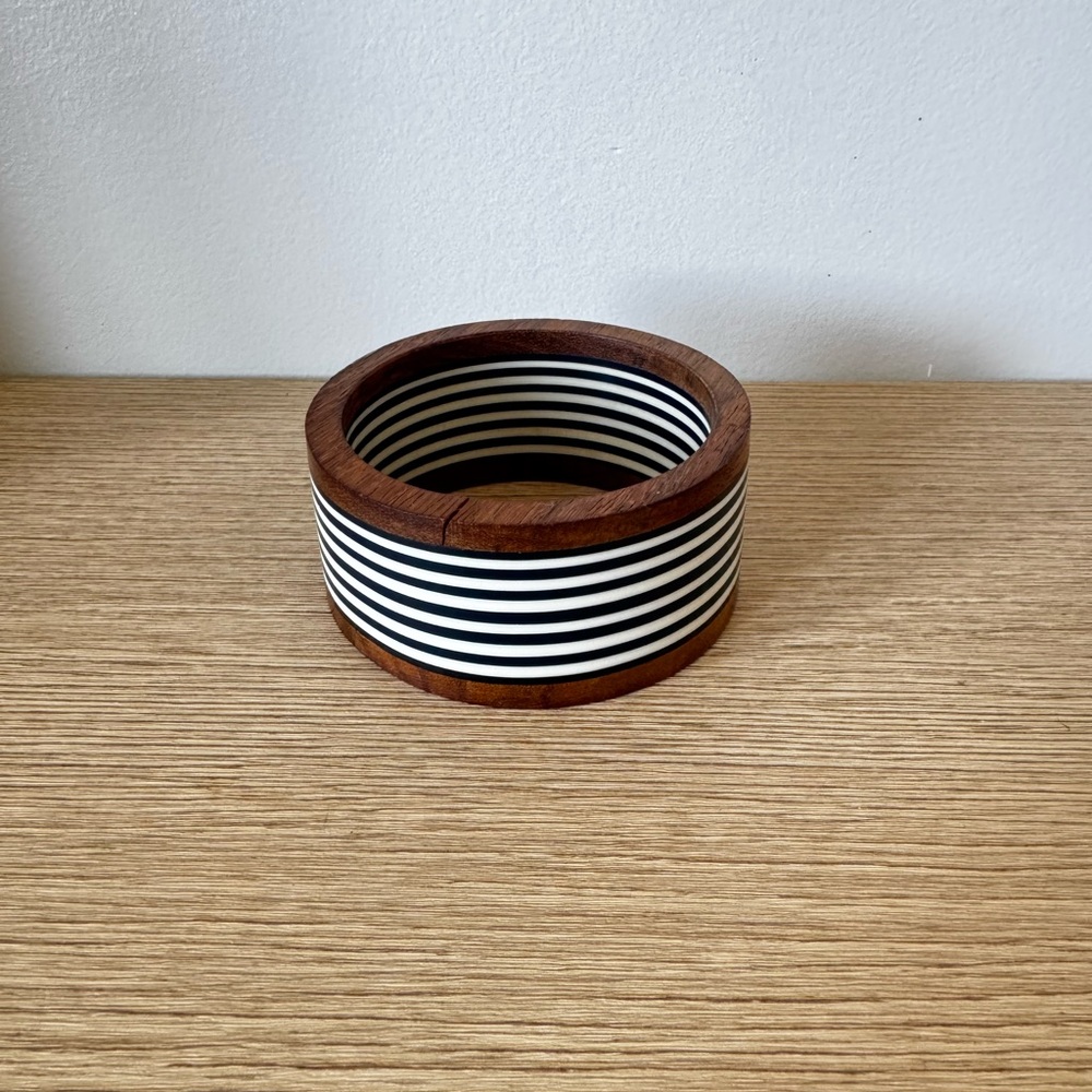 Striped Navy & White Wooden Bracelet